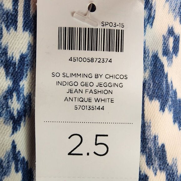 Chico's NEW So Slimming Indigo Geo Jegging Jean Antique White Southwestern Print - Picture 2 of 14